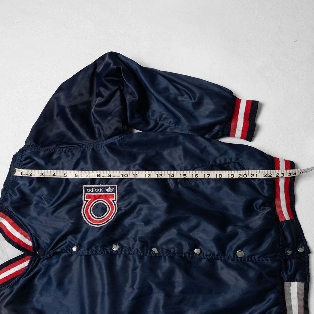 Rare Vintage 1980s Adidas Trefoil Satin Bomber Jacket – Navy/Red‎ – Men's L, EUC